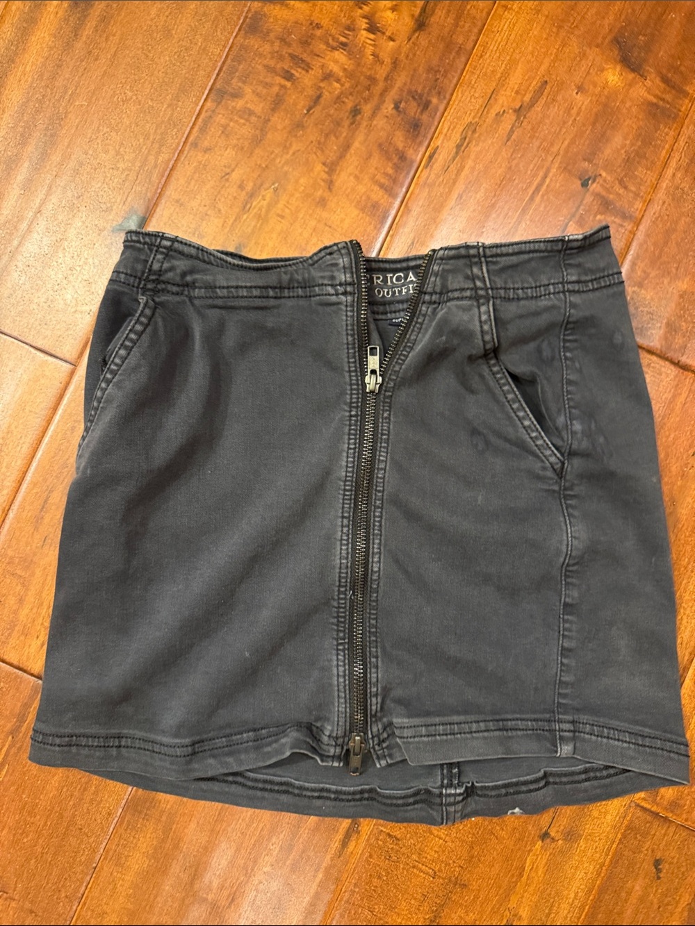 Black Front-Zip Mini Skirt